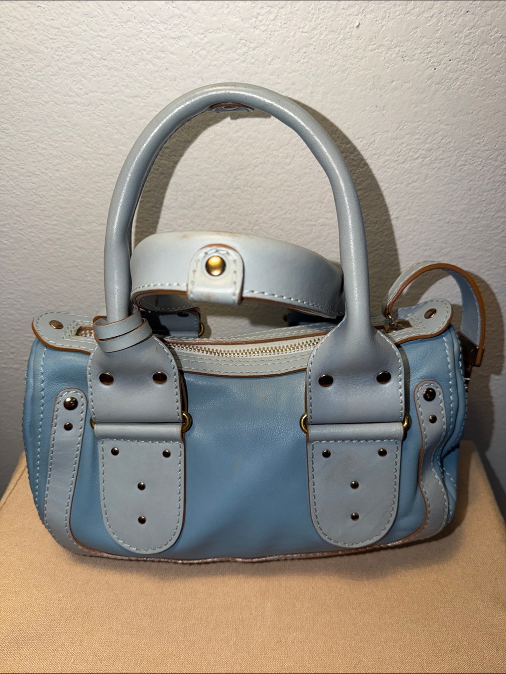 Chloé Blue Leather Boston Tote Bag - Picture 6 of 13